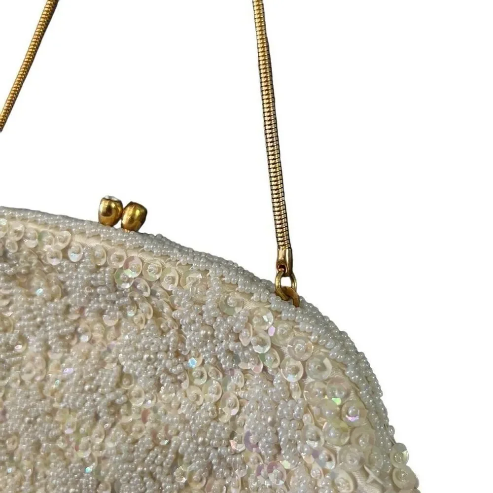 Antique Intricately Beaded Ivory Evening Clutch